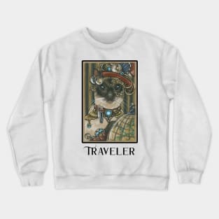 Steampunk Cat Traveler - Siamese Cat - Black Lettering Version Crewneck Sweatshirt